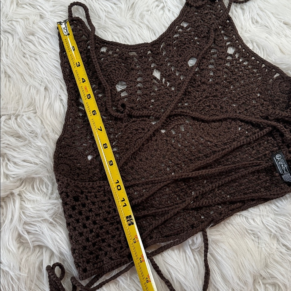 Out From Under • Chocolate Brown Crochet Lace Up Top - Picture 15 of 15
